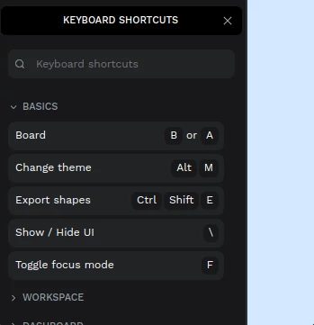 Shortcuts panel