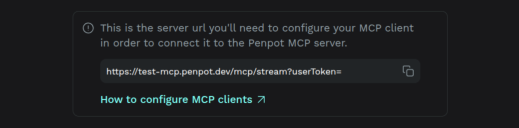 MCP Server (Beta) in Penpot Integrations, copy server url